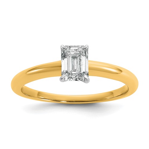 14K Two-tone 0.75 Carat Lab Grown Diamond VS SI+ G+ Emerald Solitaire Complete Engagement Ring