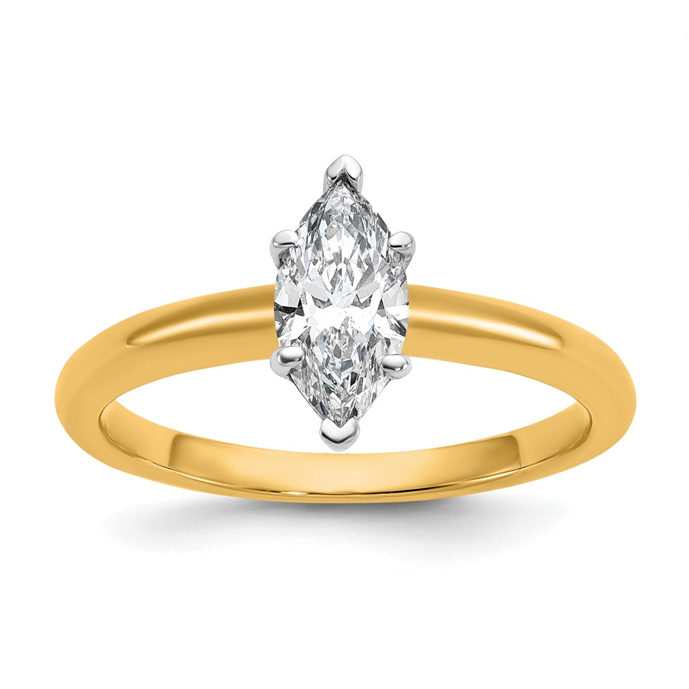 14K Two-tone 0.75 Carat Certified Lab Grown Diamond VS SI+ G+ Marquise Solitaire Complete Engagement Ring