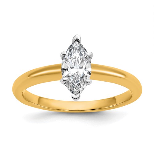14K Two-tone 0.75 Carat Certified Lab Grown Diamond VS SI+ G+ Marquise Solitaire Complete Engagement Ring