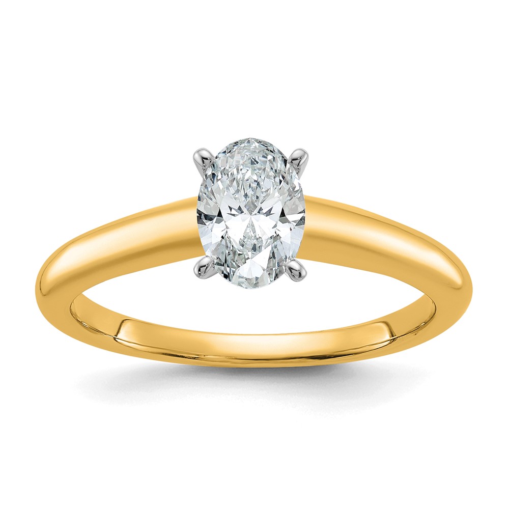 14K Two-Tone 0.75 Carat Lab Grown Diamond VS SI+ G+ Oval Complete Solitaire Engagement Ring