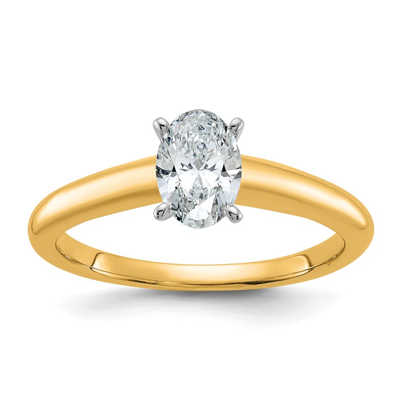 14k Two-Tone 3/4 carat Lab Grown Diamond VS+ F+ Oval Complete Solitaire Engagement Ring