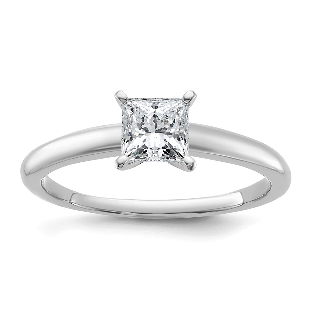 14K White Gold 0.75 Carat Certified Lab Grown Diamond VS+ F+ Princess Complete Solitaire Engagement Ring
