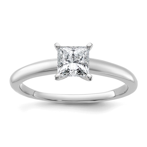 14K White Gold 0.75 Carat Certified Lab Grown Diamond VS+ F+ Princess Complete Solitaire Engagement Ring