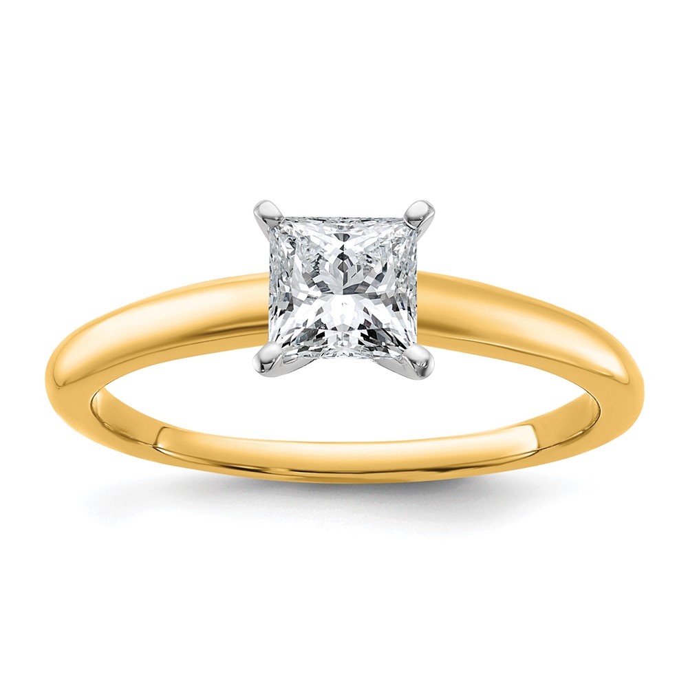 14K Two-tone 0.75 Carat Certified Lab Grown Diamond VS SI+ G+ Princess Complete Solitaire Engagement Ring