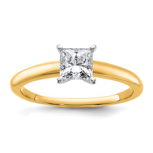 14K Two-tone 0.75 Carat Lab Grown Diamond VS SI+ G+ Princess Complete Solitaire Engagement Ring