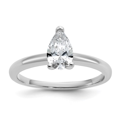 14K White Gold 0.75 Carat Certified Lab Grown Diamond VS+ F+ Pear Solitaire Complete Engagement Ring