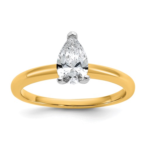14K Two-tone 0.75 Carat Lab Grown Diamond VS SI+ G+ Pear Solitaire Complete Engagement Ring