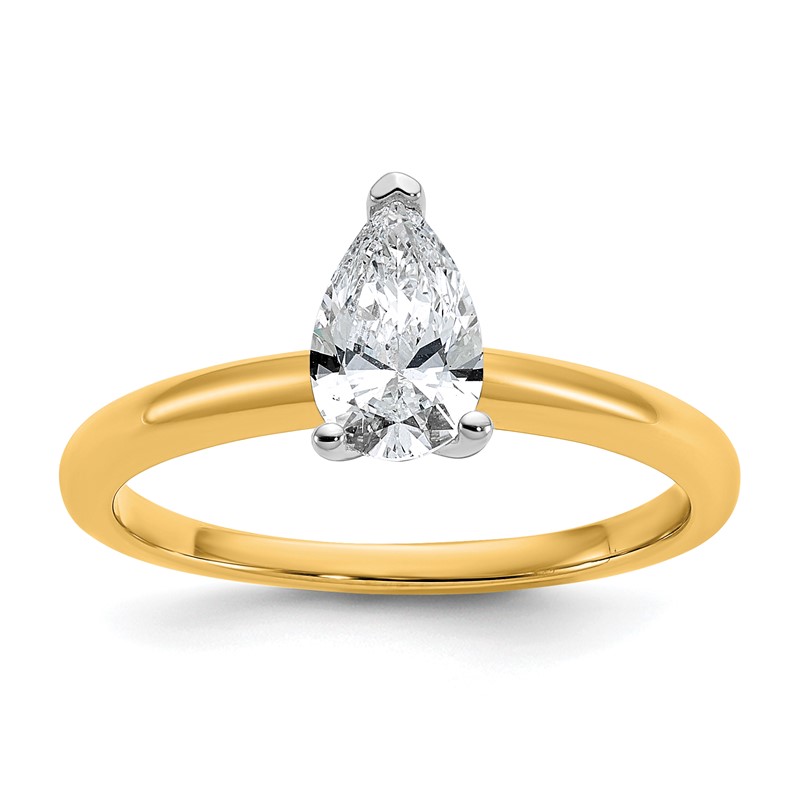 14k Two-tone 3/4 carat Certified Lab Grown Diamond VS+ F+ Pear Solitare Complete Engagement Ring
