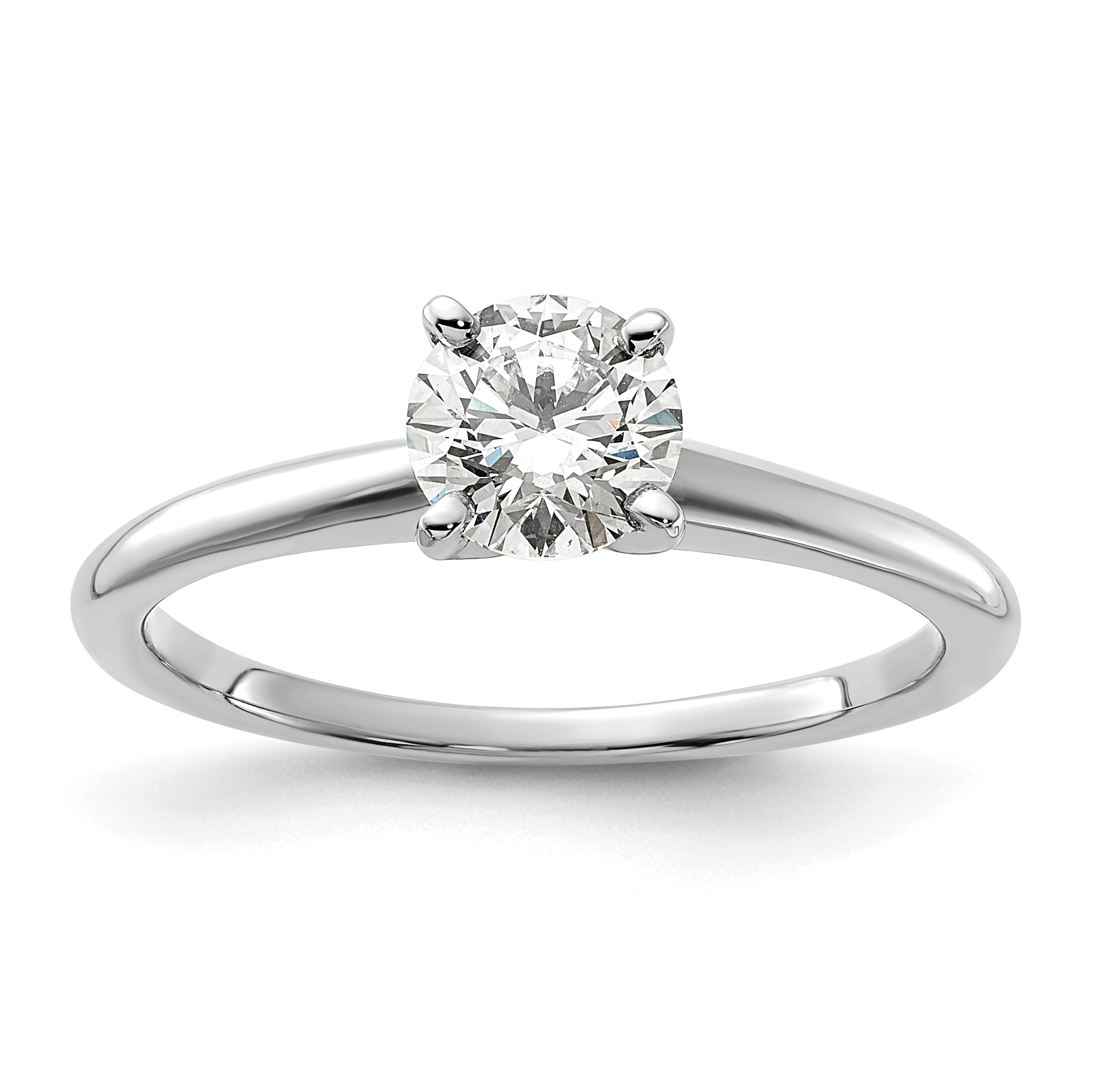 14K White Gold 3/4 carat Round VS/SI DEF Lab Grown Diamond Solitaire 4 Prong Size 7 Engagement Ring (RM5965R-075-7WLD)