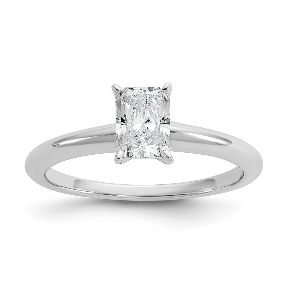 14K White Gold 0.75 Carat Lab Grown Diamond VS SI+ G+ Radiant Solitaire Complete Engagement Ring