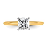 14K Two-tone 1 Carat Certified Lab Grown Diamond VS+ F+ Cushion Complete Solitaire Engagement Ring view 4