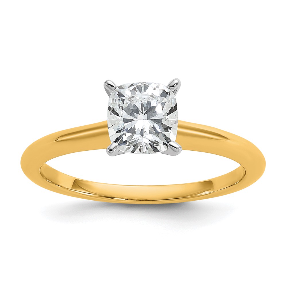 14K Two-tone 1 Carat Certified Lab Grown Diamond VS+ F+ Cushion Complete Solitaire Engagement Ring