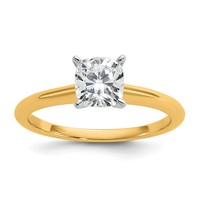 14K Two-tone 1 Carat Certified Lab Grown Diamond VS+ F+ Cushion Complete Solitaire Engagement Ring view 1