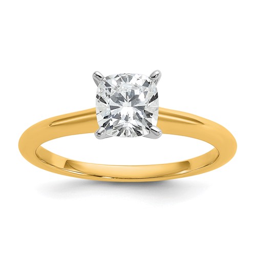 14K Two-tone 1 Carat Certified Lab Grown Diamond VS SI+ G+ Cushion Complete Solitaire Engagement Ring