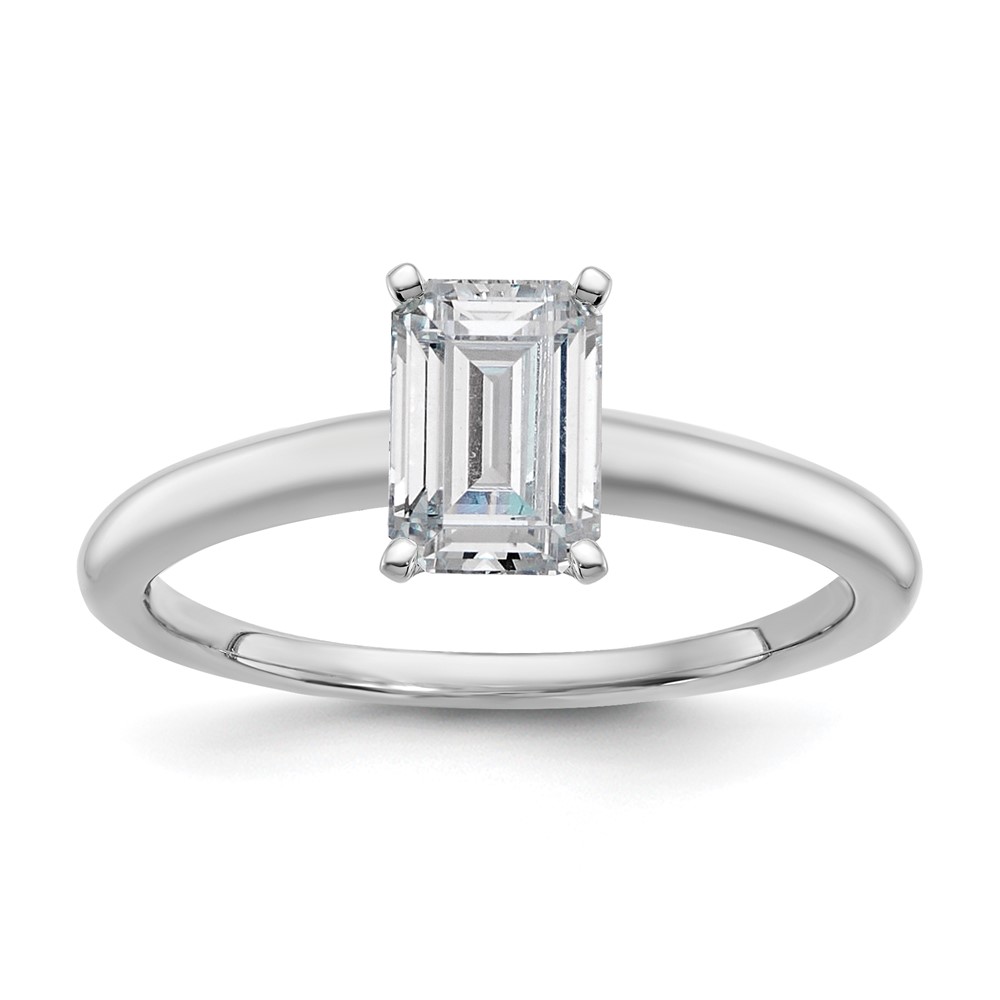 14K White Gold 1 Carat Lab Grown Diamond VS SI+ G+ Emerald Solitaire Complete Engagement Ring