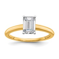 14K Two-tone 1 Carat Lab Grown Diamond VS SI+ G+ Emerald Solitaire Complete Engagement Ring view 1