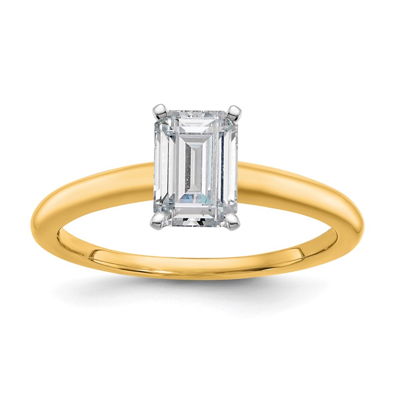 14k Two-tone 1 carat Lab Grown Diamond VS+ F+ Emerald Solitare Complete Engagement Ring