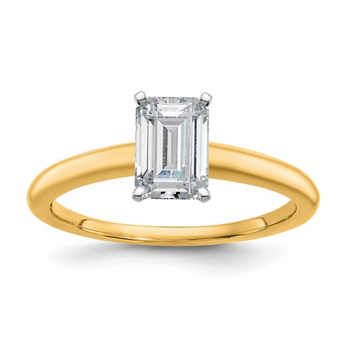 14K Two-tone 1 Carat Lab Grown Diamond VS SI+ G+ Emerald Solitaire Complete Engagement Ring