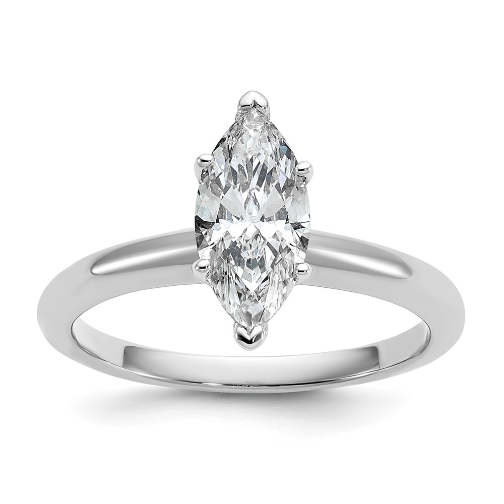 14K White Gold 1 Carat Lab Grown Diamond VS+ F+ Marquise Solitaire Complete Engagement Ring