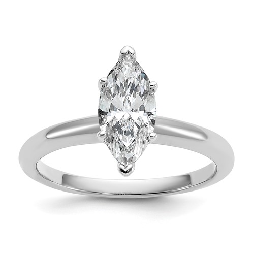 14K White Gold 1 Carat Lab Grown Diamond VS+ F+ Marquise Solitaire Complete Engagement Ring