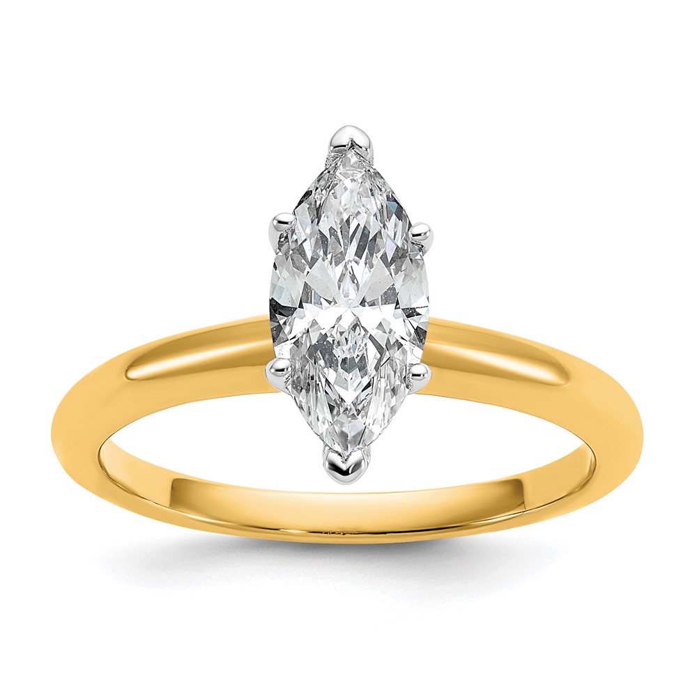 14K Two-tone 1 Carat Certified Lab Grown Diamond VS SI+ G+ Marquise Solitaire Complete Engagement Ring