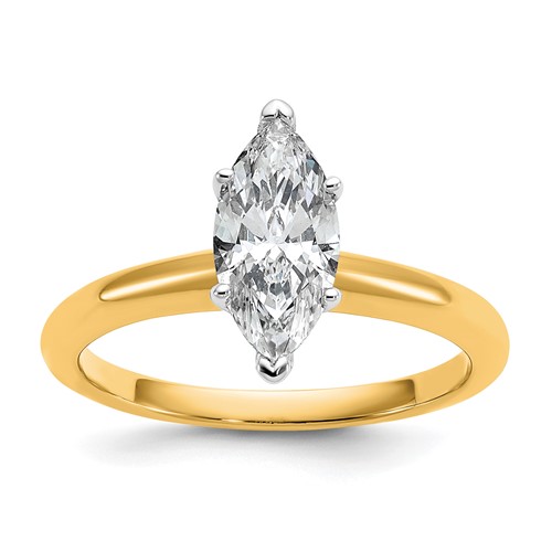 14K Two-tone 1 Carat Lab Grown Diamond VS+ F+ Marquise Solitaire Complete Engagement Ring