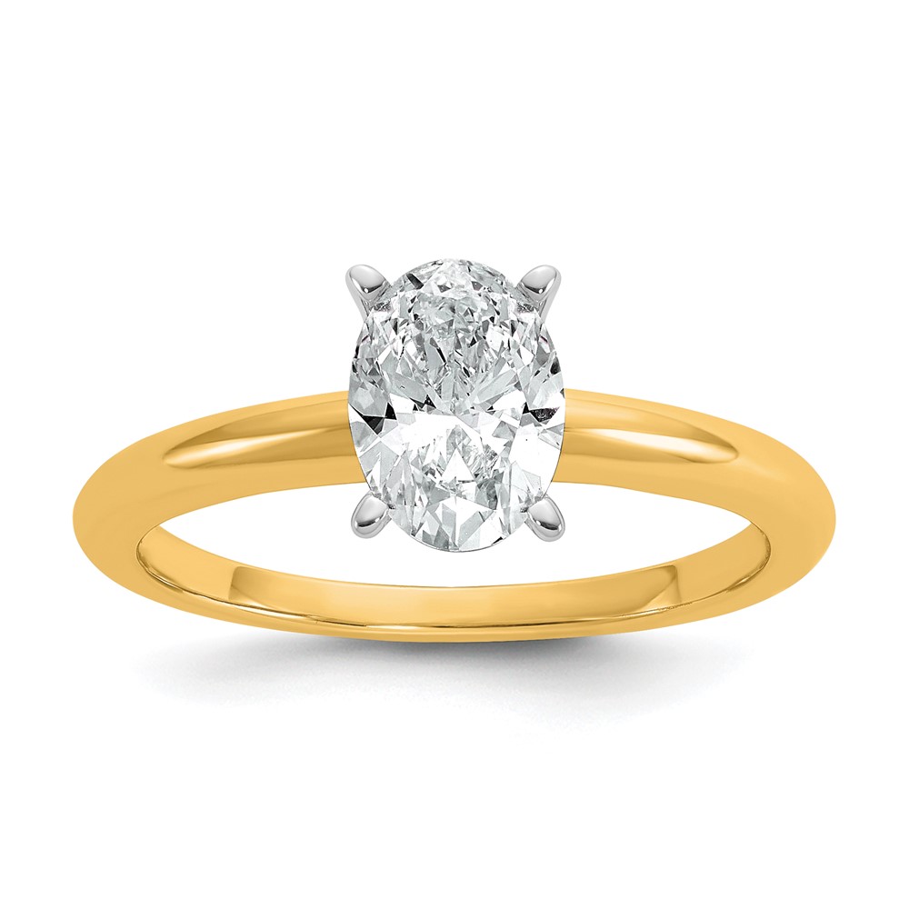 14K Two-Tone 1 Carat Certified Lab Grown Diamond VS+ F+ Oval Complete Solitaire Engagement Ring