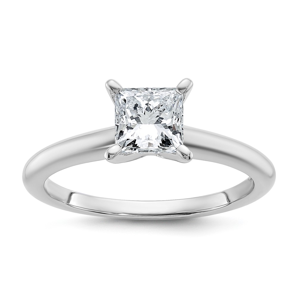 14K White Gold 1 Carat Lab Grown Diamond VS+ F+ Princess Complete Solitaire Engagement Ring