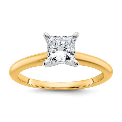 14K Two-tone 1 Carat Certified Lab Grown Diamond VS+ F+ Princess Complete Solitaire Engagement Ring