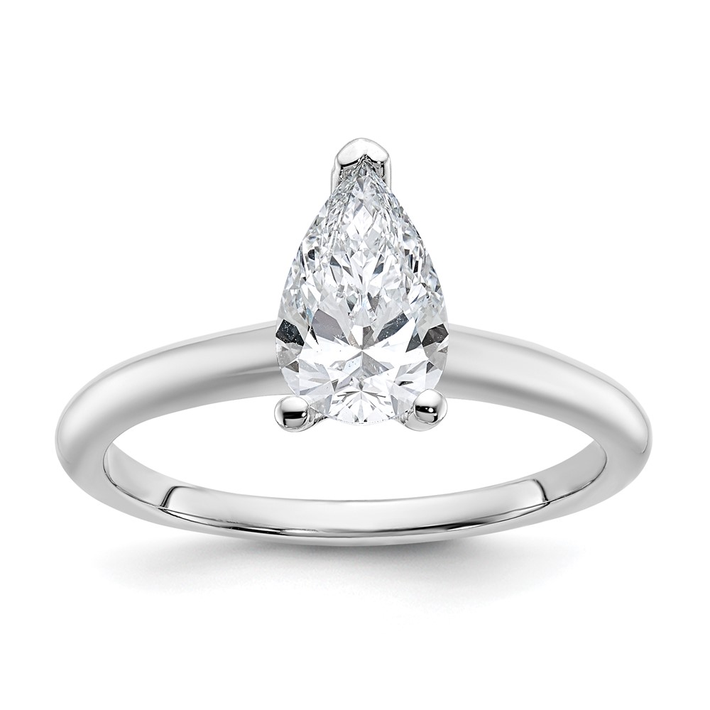 14K White Gold 1 Carat Certified Lab Grown Diamond VS+ F+ Pear Solitaire Complete Engagement Ring