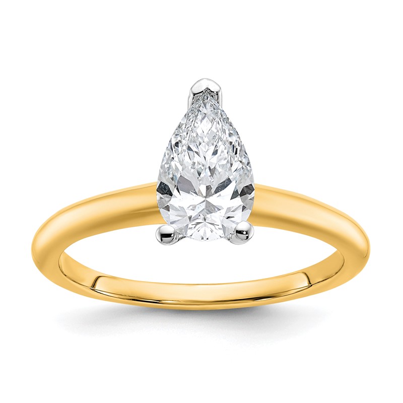 14k Two-tone 1 carat Certified Lab Grown Diamond VS/SI+ G+ Pear Solitare Complete Engagement Ring