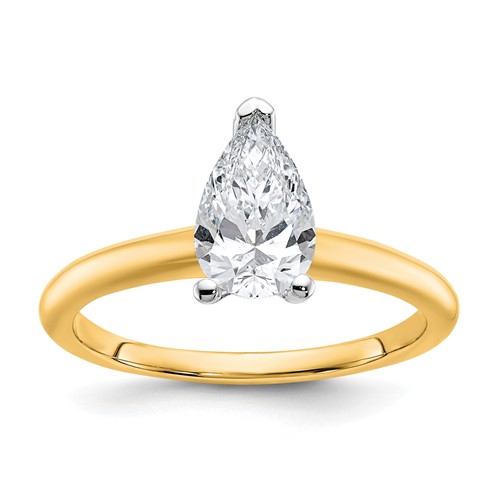 14K Two-tone 1 Carat Lab Grown Diamond VS SI+ G+ Pear Solitaire Complete Engagement Ring
