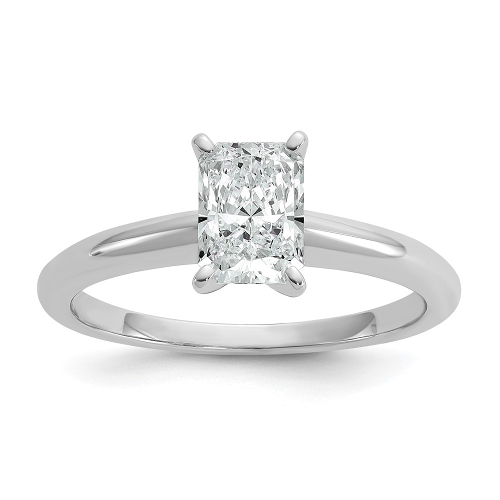 14K White Gold 1 Carat Certified Lab Grown Diamond VS SI+ G+ Radiant Solitaire Complete Engagement Ring