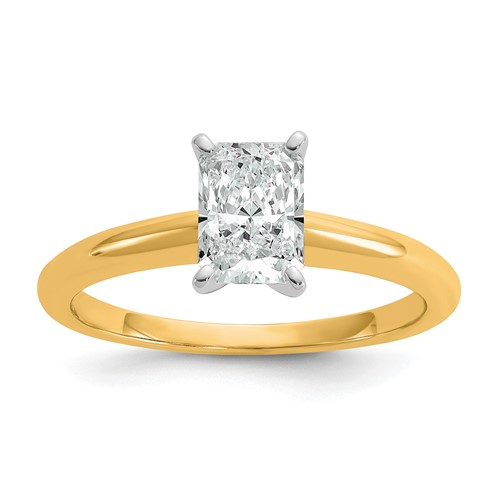 14K Two-tone 1 Carat Lab Grown Diamond VS SI+ G+ Radiant Solitaire Complete Engagement Ring
