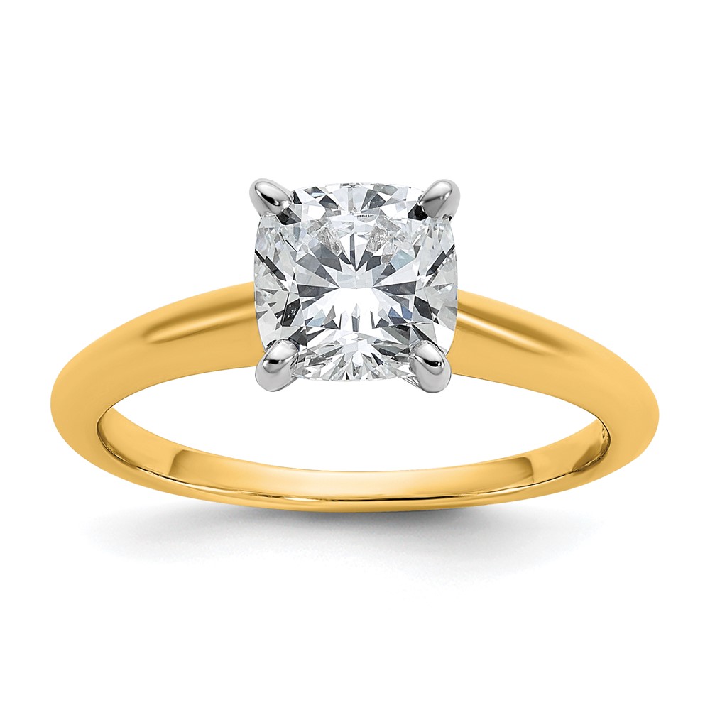 14K Two-tone 1.50 Carat Lab Grown Diamond VS SI+ G+ Cushion Complete Solitaire Engagement Ring