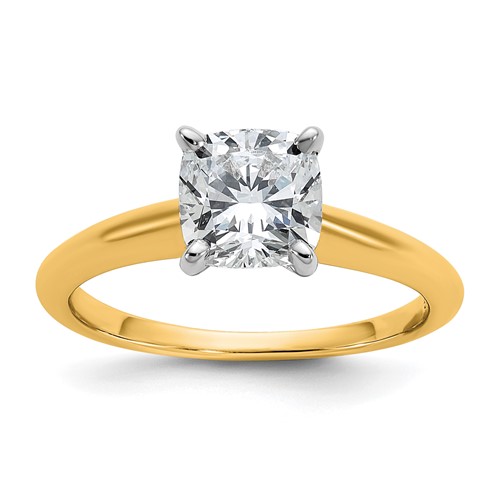 14K Two-tone 1.25 Carat Lab Grown Diamond VS+ F+ Cushion Complete Solitaire Engagement Ring