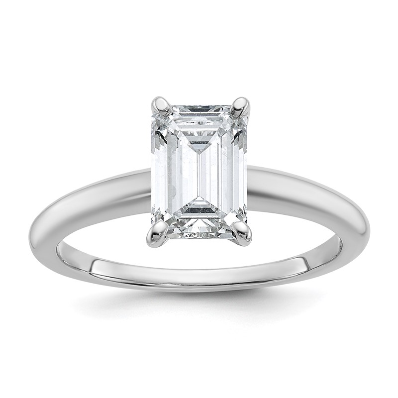 14k White Gold 1 1/2 carat Lab Grown Diamond VS/SI+ G+ Emerald Solitare Complete Engagement Ring