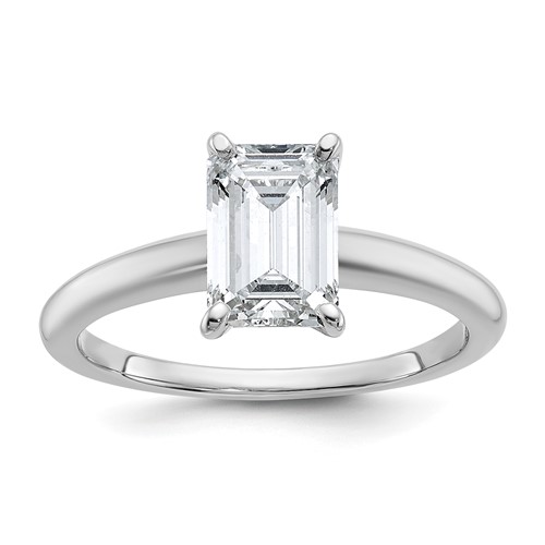 14K White Gold 1.25 Carat Lab Grown Diamond VS+ F+ Emerald Solitaire Complete Engagement Ring