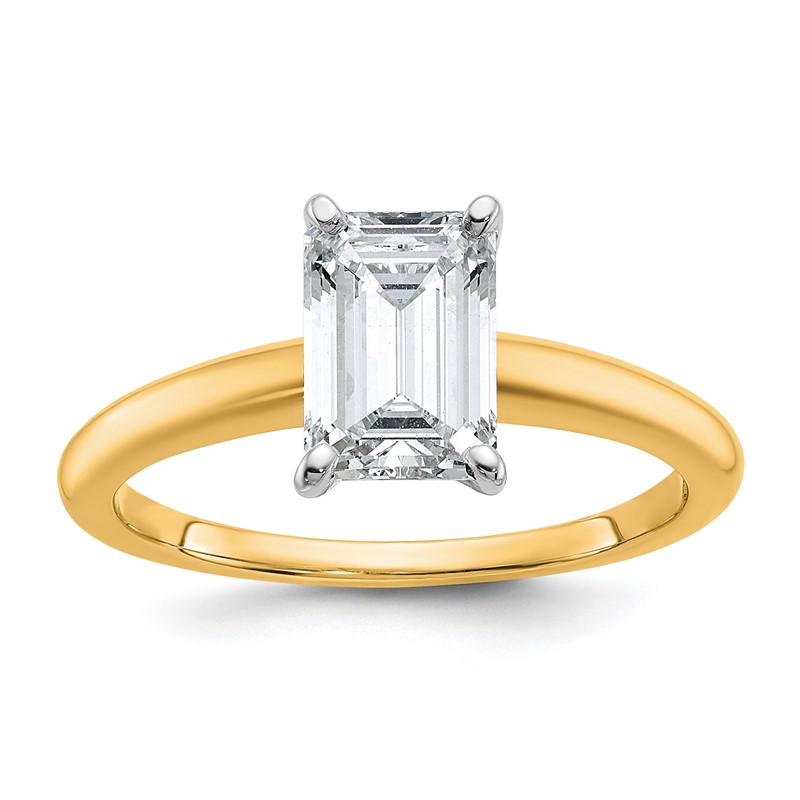 14k Two-tone 1 1/2 carat Certified Lab Grown Diamond VS/SI+ G+ Emerald Solitare Complete Engagement Ring