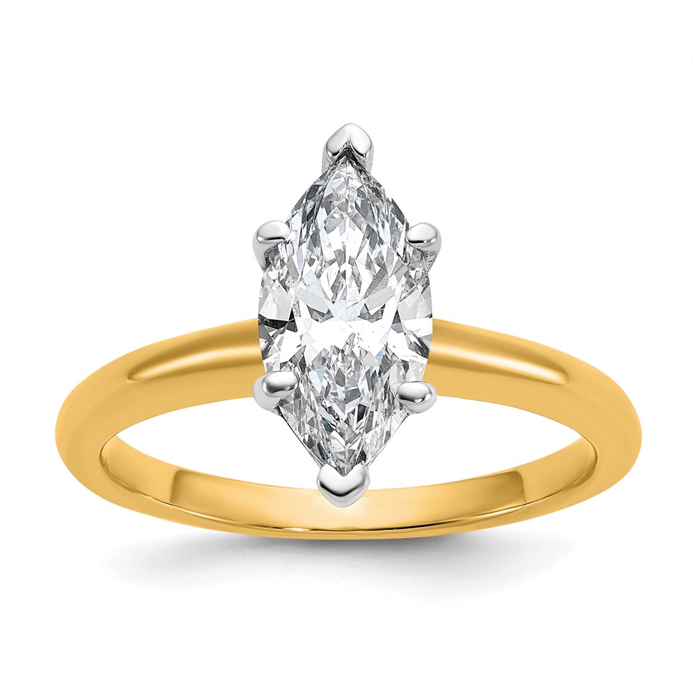 14K Two-tone 1.50 Carat Lab Grown Diamond VS SI+ G+ Marquise Solitaire Complete Engagement Ring