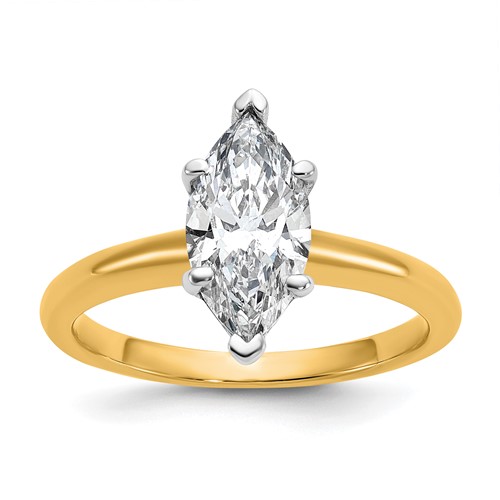 14K Two-tone 1.50 Carat Lab Grown Diamond VS SI+ G+ Marquise Solitaire Complete Engagement Ring