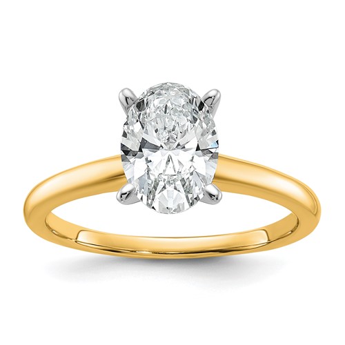 14K Two-Tone 1.5 Carat Certified Lab Grown Diamond VS+ F+ Oval Complete Solitaire Engagement Ring