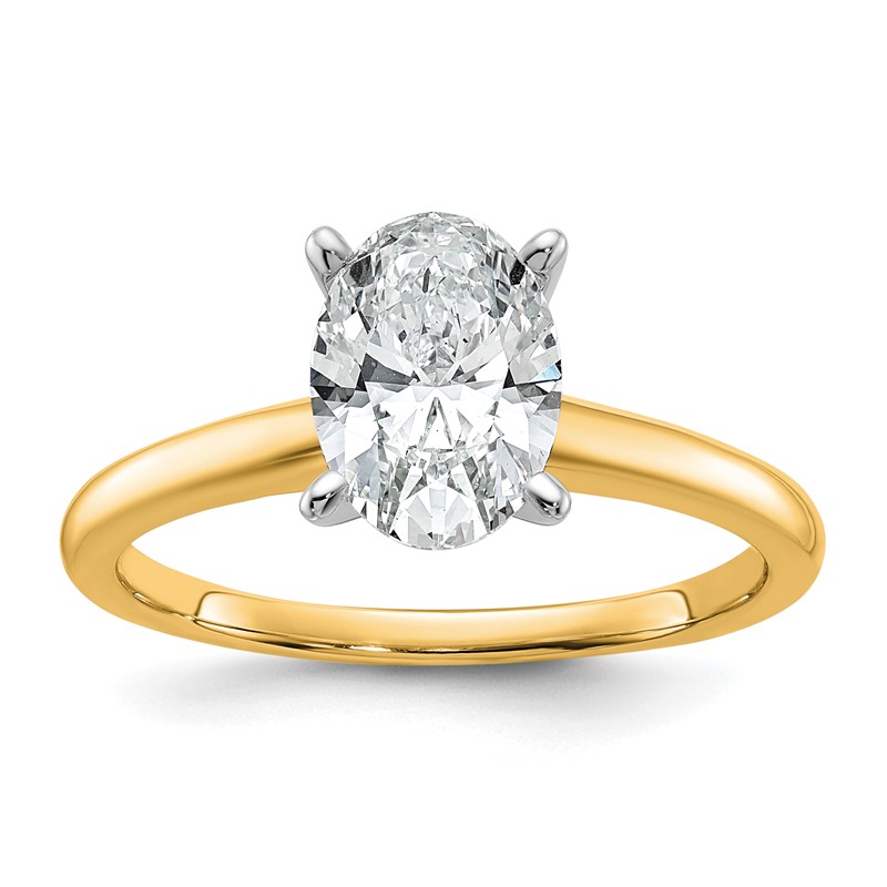 14k Two-Tone 1 1/2 carat Lab Grown Diamond VS+ F+ Oval Complete Solitaire Engagement Ring