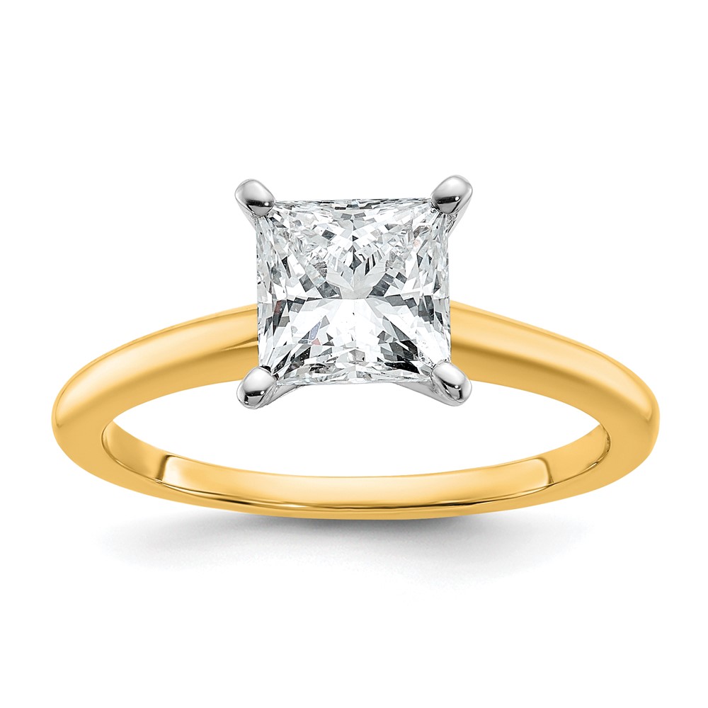 14K Two-tone 1.50 Carat Certified Lab Grown Diamond VS SI+ G+ Princess Complete Solitaire Engagement Ring