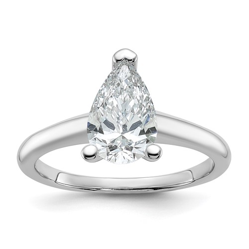 14K White Gold 1.50 Carat Lab Grown Diamond VS SI+ G+ Pear Solitaire Complete Engagement Ring