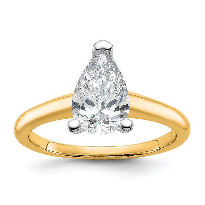 14k Two-tone 1 1/2 carat Lab Grown Diamond VS+ F+ Pear Solitare Complete Engagement Ring