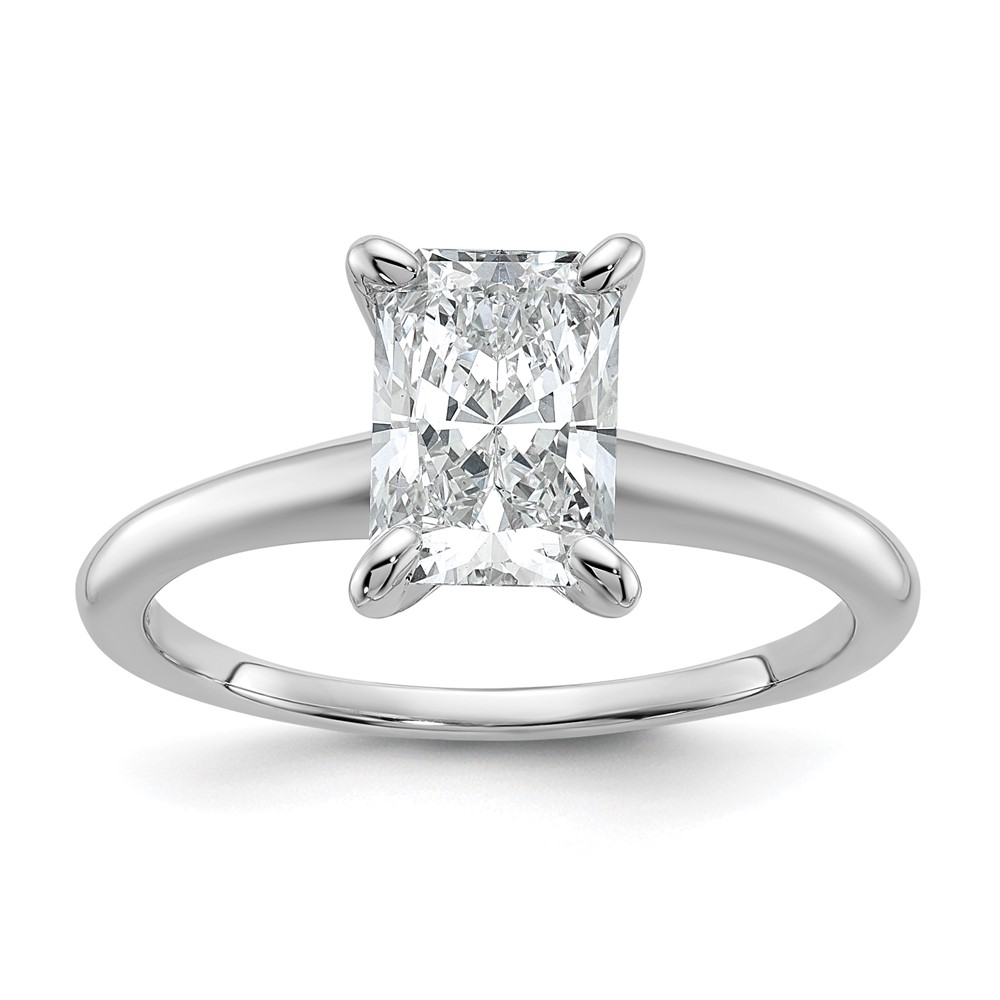 14K White Gold 1.50 Carat Certified Lab Grown Diamond VS+ F+ Radiant Solitaire Complete Engagement Ring