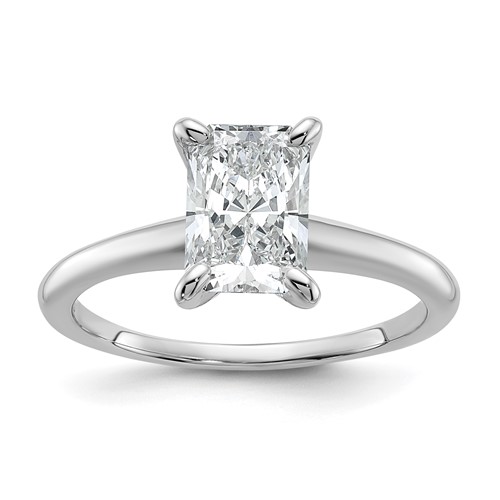 14K White Gold 1.50 Carat Lab Grown Diamond VS SI+ G+ Radiant Solitaire Complete Engagement Ring