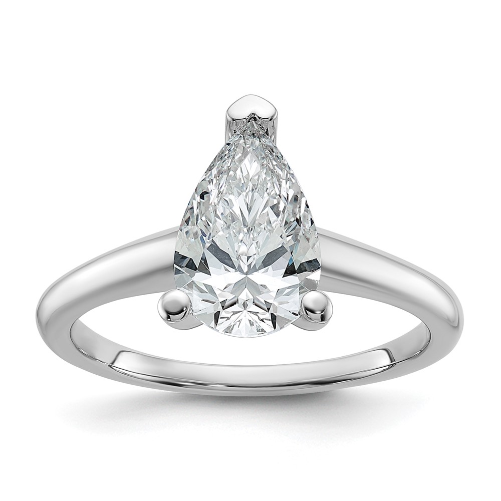 14K White Gold 1.75 Carat Certified Lab Grown Diamond VS+ F+ Pear Solitaire Complete Engagement Ring