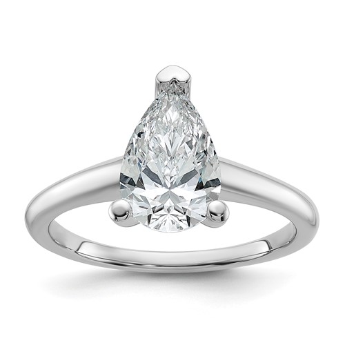 14K White Gold 1.75 Carat Certified Lab Grown Diamond VS+ F+ Pear Solitaire Complete Engagement Ring